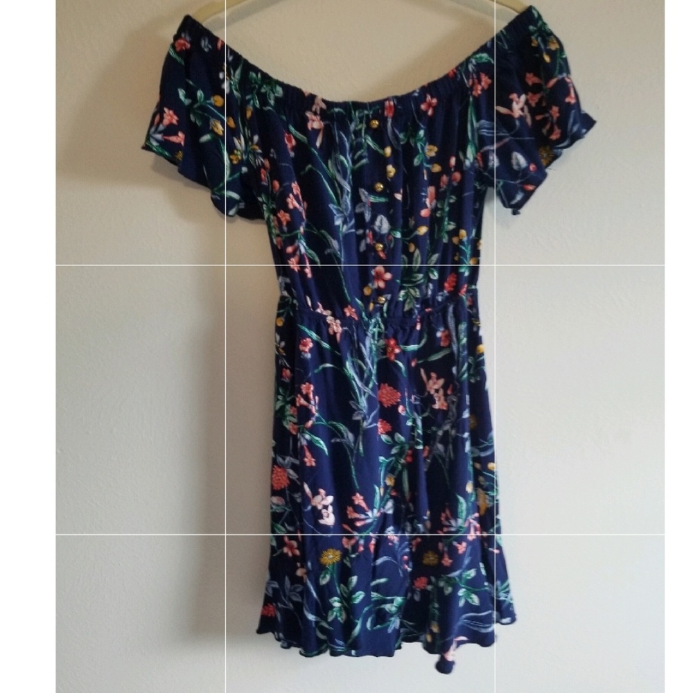 Blue off-shoulder floral dress